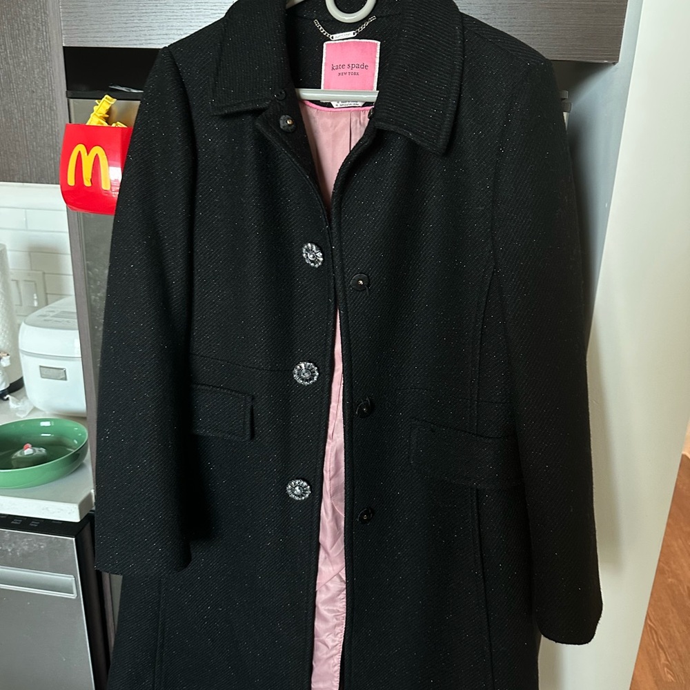 Kate Spade Black Pea Coat with Pink Lining